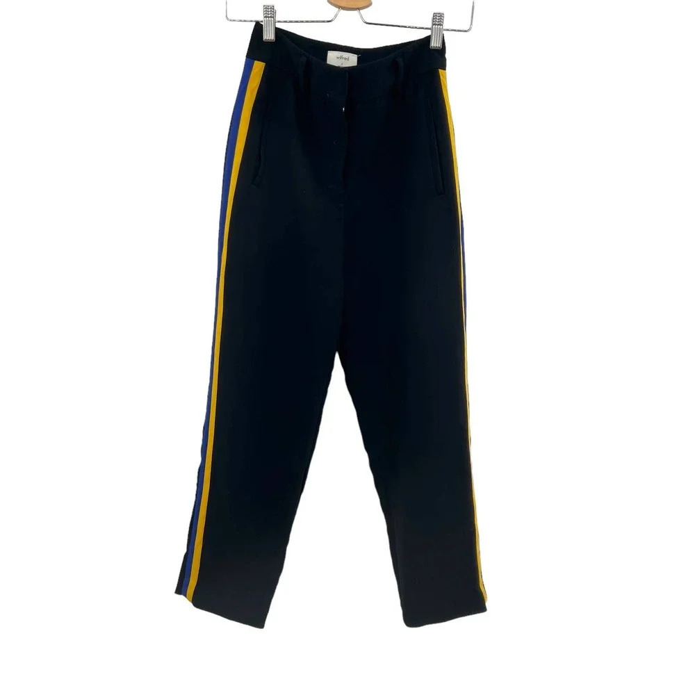 Aritzia Wilfred Jallade Trouser Pants Black Blue Yellow Stripe Size 0 - Picture 2 of 9